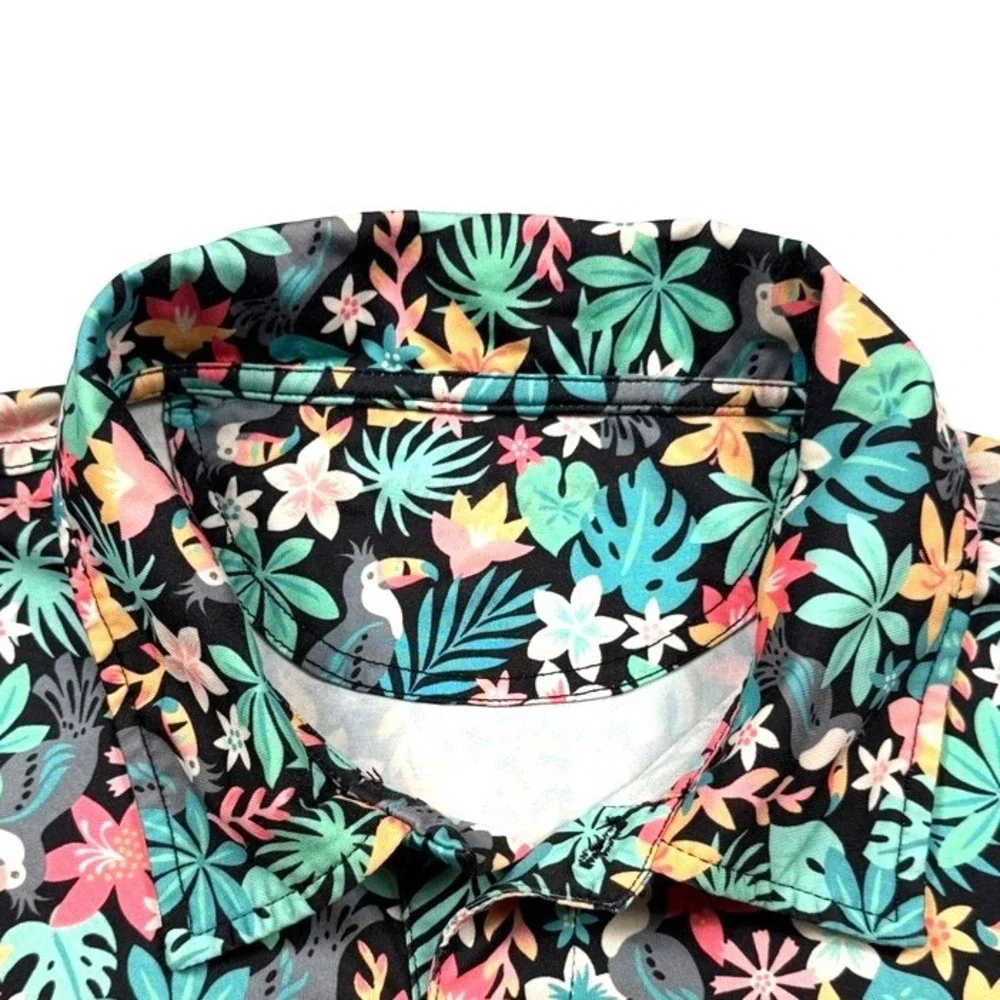 Chubbies Boomshakalaka Performance Polo Tropical Toucan Floral Black Mens L‎
